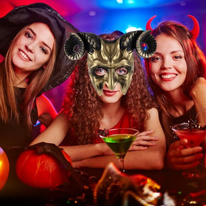 Gadpiparty Devil Goat Skull Mask Ox Ram Horns Monster Animal Half Face Halloween Masquerade Mask Cosplay Props for Adults