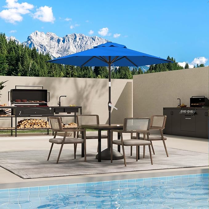 7.5FT Patio Umbrella Table Market Umbrella w/Tilt and Crank Heavy-Duty Round Outdoor Umbrellas for Garden, Deck, Backyard, Pool and Beach, Royal Blue