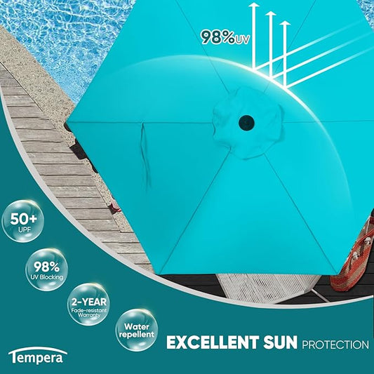 Tempera Patio Market Outdoor Table Umbrella with Push Button Tilt and Crank,Large Sun Umbrella with Sturdy Pole&Fade resistant canopy,Easy to set