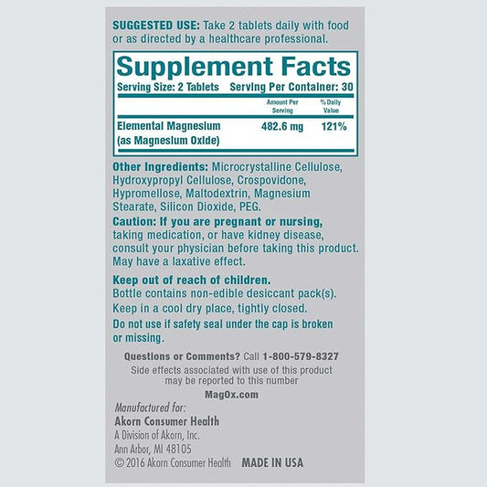 Mag-Ox 400 Magnesium Supplement, Pharmaceutical Grade Magnesium Oxide, Most Concentrated Form of Magnesium, 483mg, 240 Tablets (2 Packs of 120 Tablets)