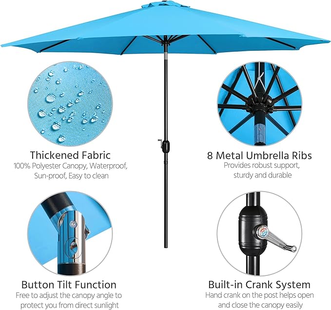 Yaheetech 11FT Patio Umbrella Outdoor Market Table Umbrella with Push Button Tilt & Crank for Garden/Lawn/Deck/Backyard/Pool/Beach, 8 Ribs, Sky Blue