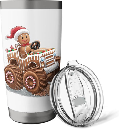 Funny Monster Truck Gingerbread Man Christmas Cookies Boys Stainless Steel Insulated Tumbler