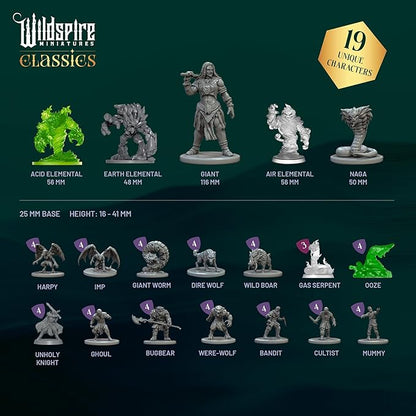 Classic Encounters - Expansion Set I - 60 Iconic DND Miniatures Bulk Monsters, Unpainted Tabletop RPG DND Minis, D&D Miniatures, Fantasy Figurines, Dungeons & Dragons Minis, 28mm, Assembled Unprimed