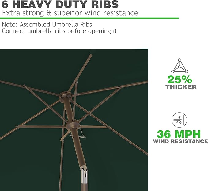 6.5' x 10' Rectangular Patio Umbrellas for Outdoor, Outdoor Table Umbrella, Large Outdoor Patio Umbrellas with 6 Sturdy Ribs for Market, Garden, Pool (Dark Green)