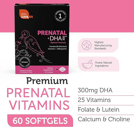 Zahler Prenatal Vitamin with DHA & Folate - DHA Supplements & Prenatal Multivitamin for Mother and Child - Kosher Prenatal DHA Prenatal Vitamins with Iron, Pre Natal Softgels (180 Count (Pack of 1))