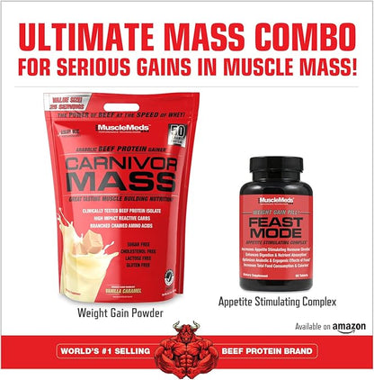MuscleMeds Carnivor Mass Anabolic Beef Protein Gainer, Vanilla Caramel, 10 Pounds