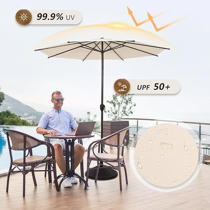Abba Patio 9FT Lyon Outdoor Patio Umbrella Outdoor Table Umbrella with Push Button Tilt and Crank Market Umbrella 8 Sturdy Ribs UV Protection Waterproof for Garden Deck Backyard Pool Beige