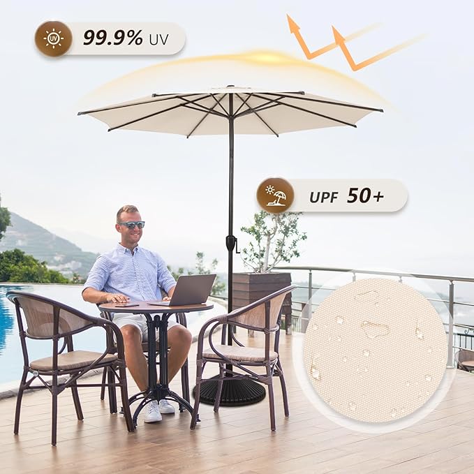 Abba Patio 11FT Lyon Outdoor Patio Umbrella Outdoor Table Umbrella with Push Button Tilt and Crank Market Umbrella 8 Sturdy Ribs UV Protection Waterproof for Garden Deck Backyard Pool Beige