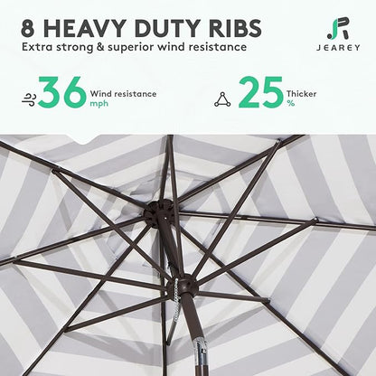 JEAREY 9FT Outdoor Patio Umbrella Outdoor Table Umbrella with Push Button Tilt and Crank, Market Umbrella 8 Sturdy Ribs UV Protection Waterproof for Garden, Deck, Backyard, Pool (Black & White Stripe)