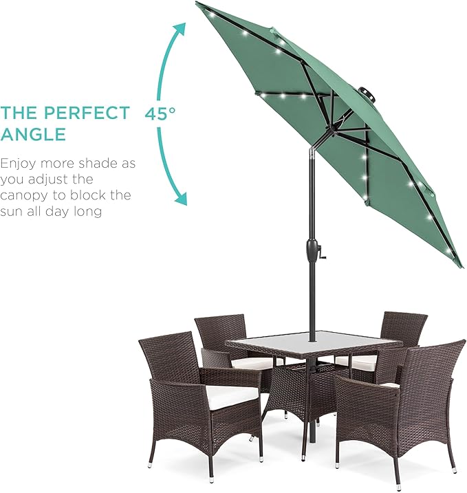Best Choice Products 7.5ft Outdoor Solar Market Table Patio Umbrella for Deck, Pool w/Tilt, Crank, LED Lights - Seaglass