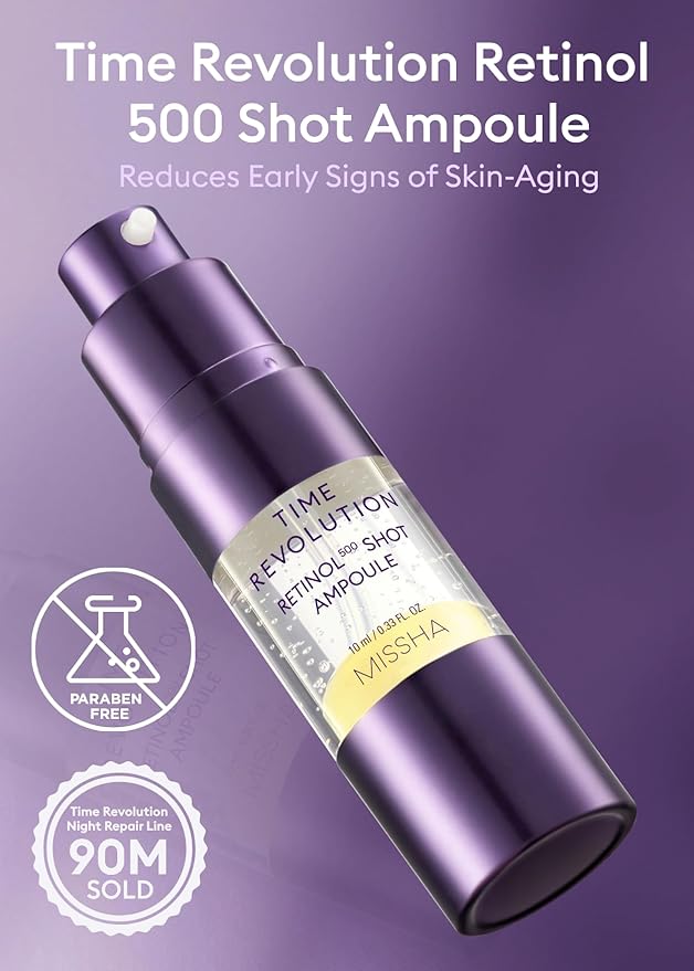 MISSHA Time Revolution Night Repair Retinol Intensive Ampoule 0.33 Fl oz - Advanced Korean Facial Serum for Skin Barrier Strengthening, Improved Elasticity, Radiance, Overnight Moisturization