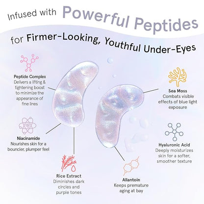grace & stella Under Eye Patches with Peptides & Rice Extract - Firming Eye Masks for Dark Circles and Puffiness - Under Eye Mask for Firmer-Looking Skin - Vegan, Cruelty-Free (White, 6 Pairs)
