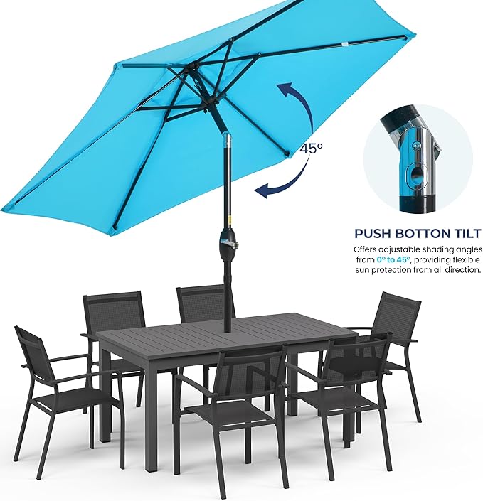SUNVIVI OUTDOOR 7.5' Outdoor Patio Umbrella, Patio Umbrella, Market Umbrella, Metal Pole Umbrella with Push Button Tilt and Crank, 6 Ribs, Polyester Canopy