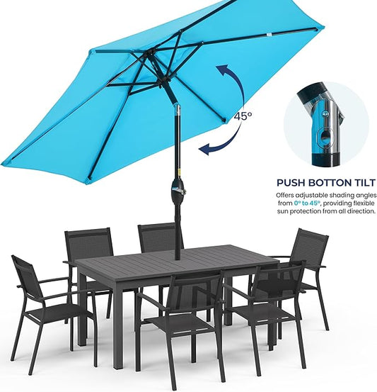SUNVIVI OUTDOOR 7.5' Outdoor Patio Umbrella, Patio Umbrella, Market Umbrella, Metal Pole Umbrella with Push Button Tilt and Crank, 6 Ribs, Polyester Canopy