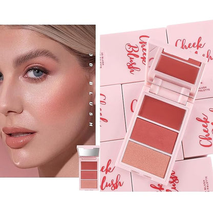 3D Blush Palette, Multi-Use Shimmery Contour Powder Palette Face Contour Cheeks Lightweight Smooth Blendable Blush Highlighter Powder Beauty, Natural Shimmery Or Matte Finish, #02 Orange