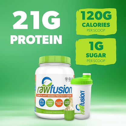 Rawfusion- Vegan Protein Powder, Banana Nut - 30 Servings, 21g of Plant Based Protein, Low Net Carbs, Non-Dairy, Gluten/ Lactose Free, Soy Free, Kosher, Non-GMO, 2lb Pound