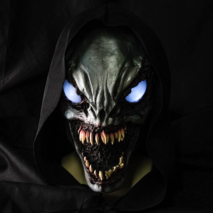 Monster Eyes Light Up Mask Halloween Scary Led Mask, Latex Creepiest Full Head Realistic Horror Zombie Ghost Devil Cosplay Costume Mask Party Props
