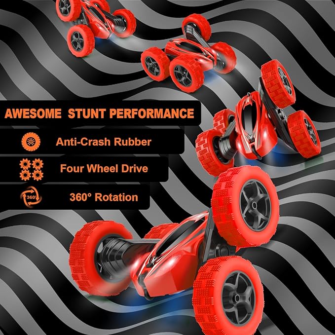 Remote Control Car, RC Cars Toys 2.4GHz 4WD Fast RC Car Kids Toys, Double Sided 360° Rotating Monster Truck Toys for Girls RC Truck Toy Cars for Boys