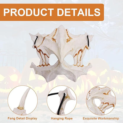 6 Pcs Japanese Half Mask Halloween Skeleton Masks, Half Face Animal Skull Tiger Mask Scary Ye Yaksha Dragon God Tengu Japanese Halloween Cosplay Decorative