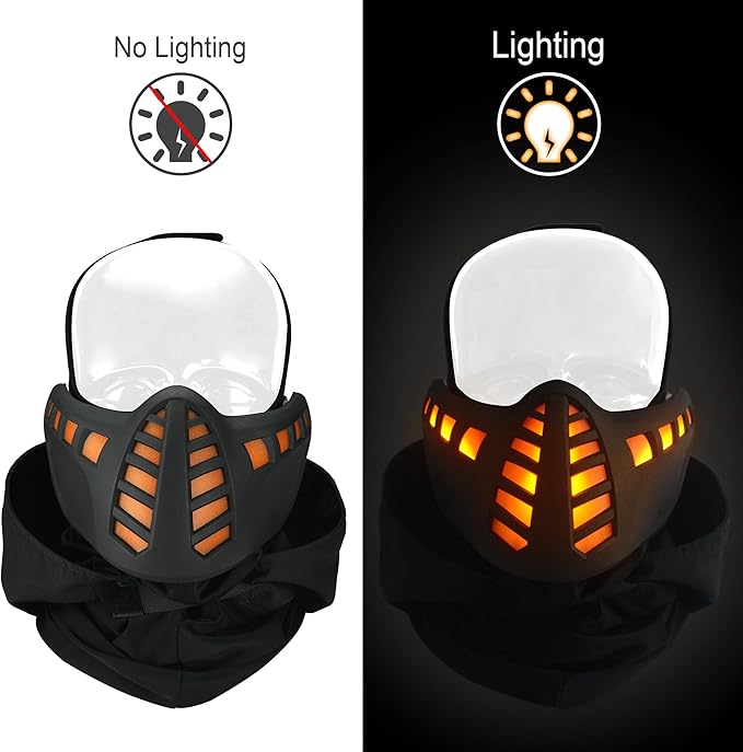 Guayma Halloween Scary Led Mask Light Up Demon Oni Cyberpunk Half Face Masks For Men/Women Costume Cosplay Party