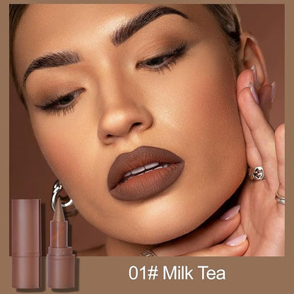 Erinde 2-in-1 Lip Liner and Lipstick Lip Combo Set, Matte Nude Dark Brown Red Lip Liner Creamy Lip Pencil Crayon, High Pigmented Long lasting Lipstick Makeup, 01# Milk Tea