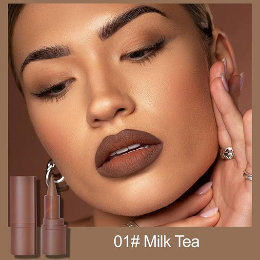 Erinde 2-in-1 Lip Liner and Lipstick Lip Combo Set, Matte Nude Dark Brown Red Lip Liner Creamy Lip Pencil Crayon, High Pigmented Long lasting Lipstick Makeup, 01# Milk Tea