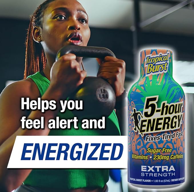 5-Hour ENERGY Shots Extra Strength | Tropical Burst Flavor | 1.93 oz. 30 Count | Sugar Free, Zero Calories | Amino Acids and Essential B Vitamins | Dietary Supplement | Feel Alert and Energized