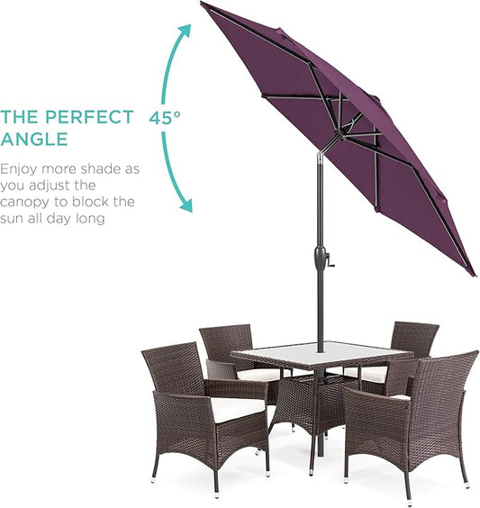 Best Choice Products 7.5ft Heavy-Duty Round Outdoor Market Table Patio Umbrella w/Steel Pole, Push Button Tilt, Easy Crank Lift - Amethyst Purple
