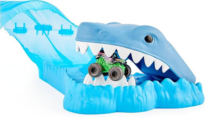 Monster Jam, Mini Megalodon Race and Chomp Playset with 2 Monster Jam Mini Trucks, 1:87 Scale, Kids Toys for Boys and Girls Ages 4-6+
