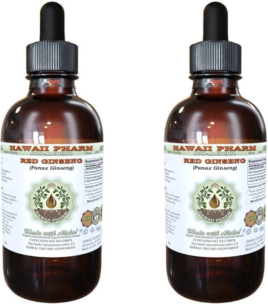 Red Ginseng Alcohol-Free Liquid Extract, Organic Red Ginseng (Panax Ginseng) Dried Root Glycerite Natural Herbal Supplement, Hawaii Pharm, USA 2x4 fl.oz