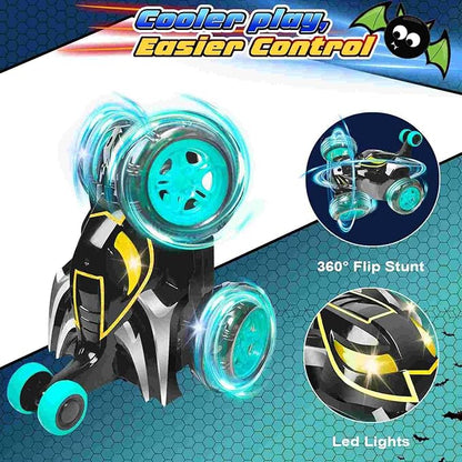 Kids Toys Bat RC Car for Boys 4-7 - Cool Bat Monster Remote Control Crawler Toy 360° Flip Fast Stunt & 4WD Light Up Wheel - Fun Boy Gift Idea for Birthday Chirstmas Stuff Age 3 4 5 6 7 8