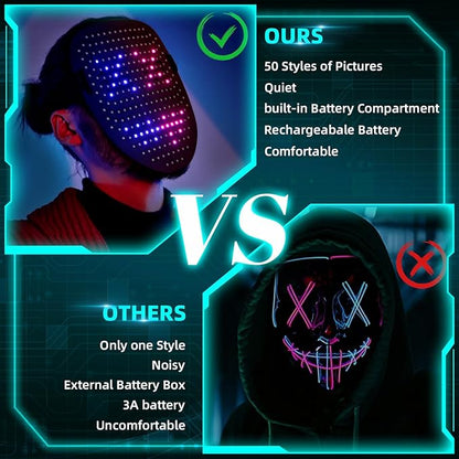 Ompusos LED Mask with Gesture Sensing - Light up mask for Costume Cosplay Party Masquerade - Kids, Men, Women
