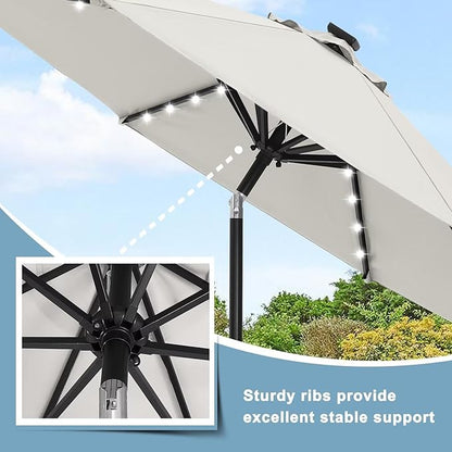 ABCCANOPY Durable Solar Led Patio Umbrellas with 32LED Lights 7.5FT (Light Beige)