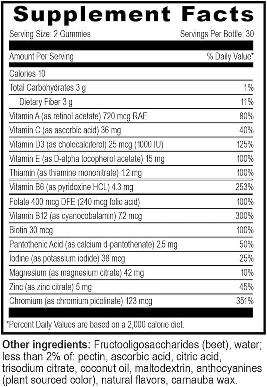 YUM-V'S Multivitamin Zero Gummies by YumVs | Sugar-Free Vitamins Supplement for Women & Men | Chromium, Thiamine, and Magnesium | Natural Raspberry Flavor Chewables - 60 Count