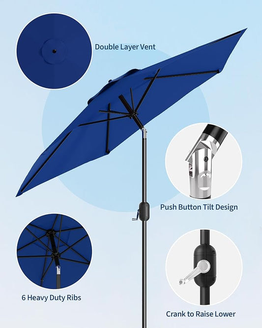 7.5FT Patio Umbrella Outdoor, Market Umbrella, Table Umbrella with Push Button Tilt and Crank, 6 Sturdy Ribs UV Protection Waterproof for Garden, Pool, Deck, Backyard (Navy Blue)