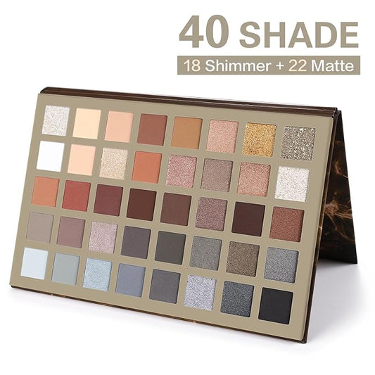 UCANBE Nude Eyeshadow Palette + 15 PCS Makeup Brushes Set, 40 Color Matte Shimmer Glitter Eye Shadow, Neutral Black Dark Grey Smoky Make Up Pallet Gift Kit Highly Pigmented Long Lasting Waterproof