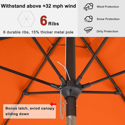 ABCCANOPY 7.5FT OutdoorPatio Umbrella, UV Protection Table Umbrella w/Crank for Easy Set Up, Suitable for Garden, Lawn, Deck & Backyard (Orange)