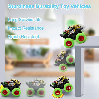 M SANMERSEN Monster Truck Toys for Ages 2-4, Friction Cars for Toddlers 1-3 Push and Go 360° Rotating Stunt Car for 2+ Year Old Boys Girls Gifts (2 Pack - Blue and Green)