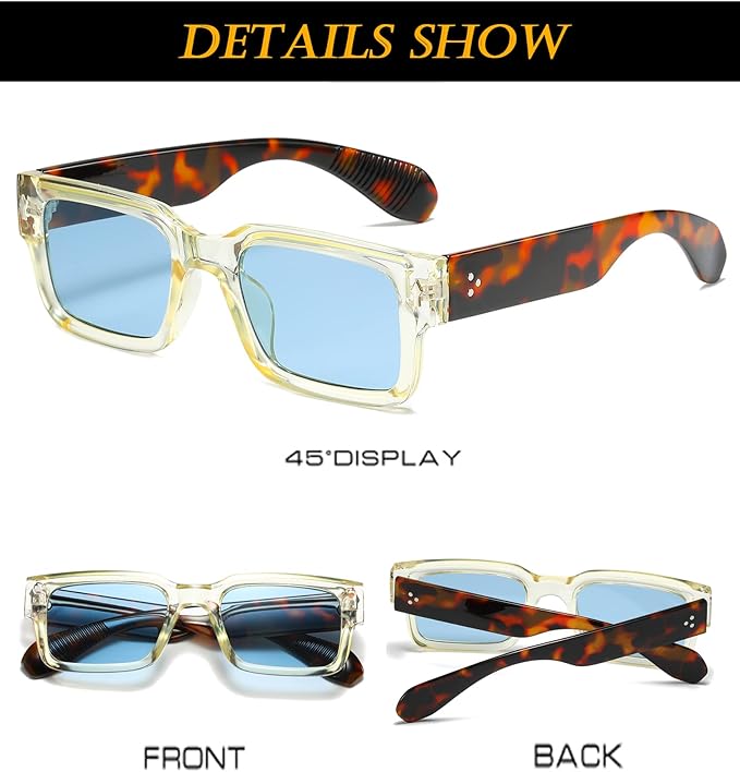 EYLRIM Square Frame Sunglasses for Women Men Trendy Chunky Rectangle Sun Glasses Black Shades UV400 Protection
