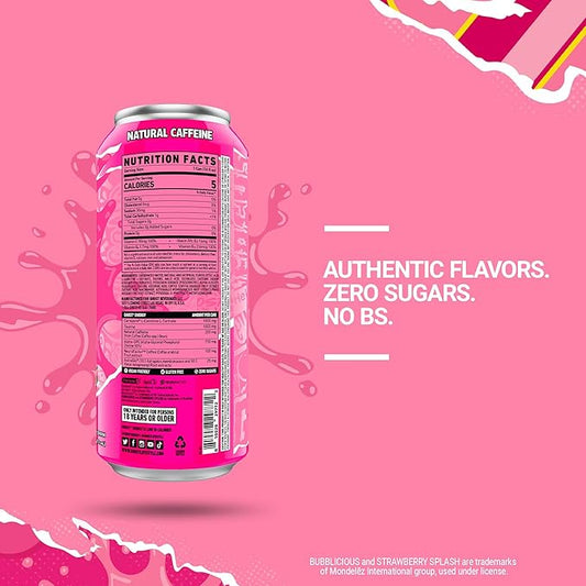 GHOST Energy Drink - 12-Pack, Bubblicious Strawberry Splash, 16oz Cans - Energy & Focus, No Artificial Colors - 200mg of Natural Caffeine, L-Carnitine & Taurine - Gluten-Free & Vegan