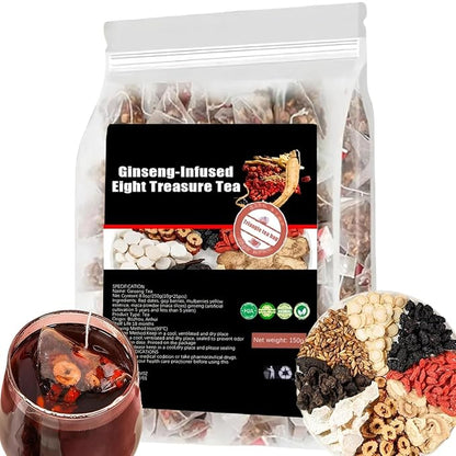 Raipult Kidney Tea Formula Ginseng Eight Treasure, 8 Precious Ingredients Ginseng-Infused Teas, Six Treasures Cleanse Detox Health Teabag for Women & Men (1)