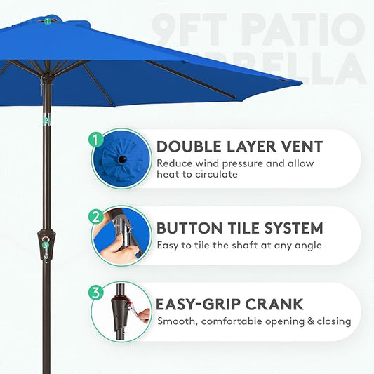 JEAREY 9FT Outdoor Patio Umbrella Outdoor Table Umbrella with Push Button Tilt and Crank, Market Umbrella 8 Sturdy Ribs UV Protection Waterproof for Garden, Deck, Backyard, Pool (Royal Blue)
