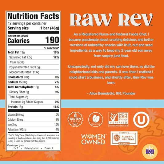 Raw Rev Vegan Protein Bars- Creamy Peanut Butter & Sea Salt, 12 bars, Non-GMO, Plastic-Neutral, Nothing Artificial, Glo Formula, Gluten-Free, Keto-Friendly, Paleo, Kosher, Soy-Free, No Sugar Alcohols, No Stevia.