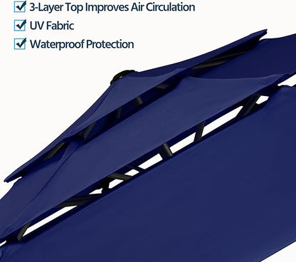 Yaheetech 3-Tier Patio Parasol 10ft Vented Outdoor Table Umbrella Double-layer Cloth & Large Shade for Yard/Garden/Park/Garden Navy Blue