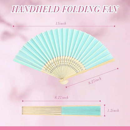 Blulu 100 Pcs Folding Hand Fans for Line Dancing Bulk Silk Bamboo Popping Clapping Fans for Line Dancing Boots On The Ground for Women Foldable Summer Beach Wedding Gifts (Macaroon Color)
