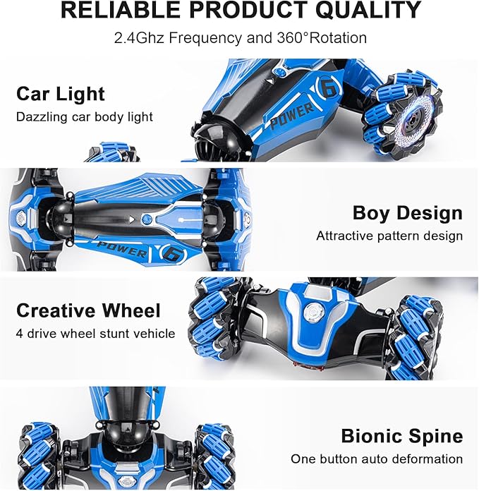 Gesture Sensing RC Stunt Car, 2.4GHz 4WD Remote Control Gesture Sensor Toy Cars,Drift Remote Control Car with 360° Flips, Lights & Music, for Boys Girls Ages 5-12