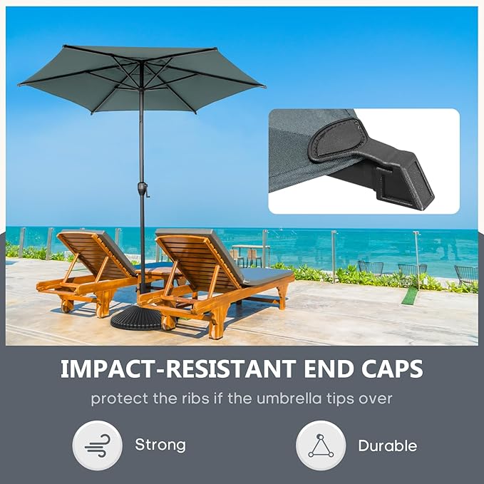 Abba Patio 7.5FT Lyon Outdoor Patio Umbrella Outdoor Table Umbrella with Push Button Tilt and Crank Market Umbrella 6 Sturdy Ribs UV Protection Waterproof for Garden Deck Backyard Pool Grey