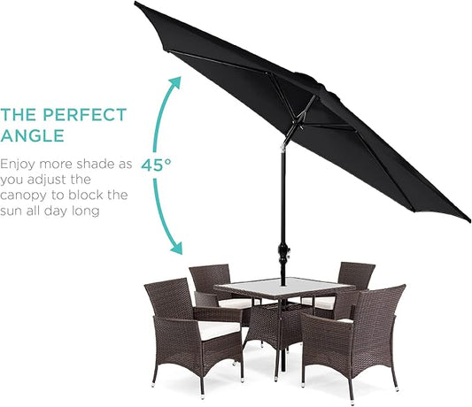 Best Choice Products 10ft Outdoor Steel Polyester Market Patio Umbrella w/Crank, Easy Push Button, Tilt, Table Compatible - Black