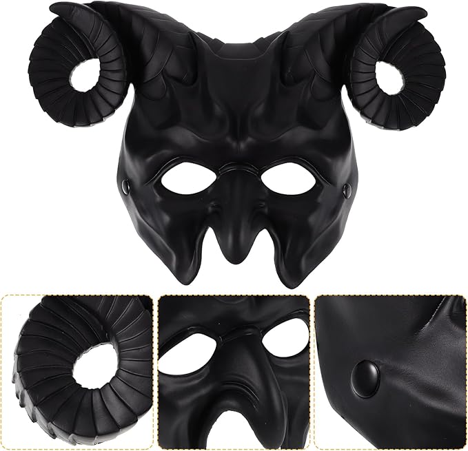 Gadpiparty Devil Goat Skull Mask Ox Ram Horns Monster Animal Half Face Halloween Masquerade Mask Cosplay Props for Adults