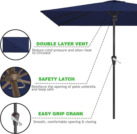 8' x 10' Rectangular Patio Umbrellas for Outdoor, Outdoor Table Umbrella, Large Outdoor Patio Umbrellas with 8 Sturdy Ribs for Market, Garden, Pool (Navy)